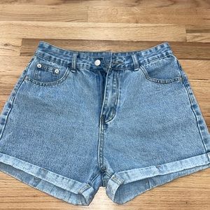 high waisted denim shorts, can we rolled one more time if wanted